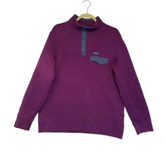 Patagonia Quilted Organic Cotton Purple Pullover Sweatshirt Women Size L - Picture 2 of 11